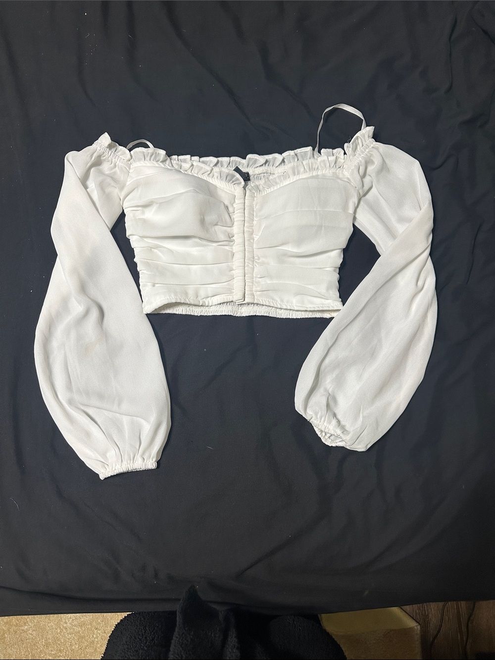 Windsor White Off-Shoulder Long Sleeve Crop Top